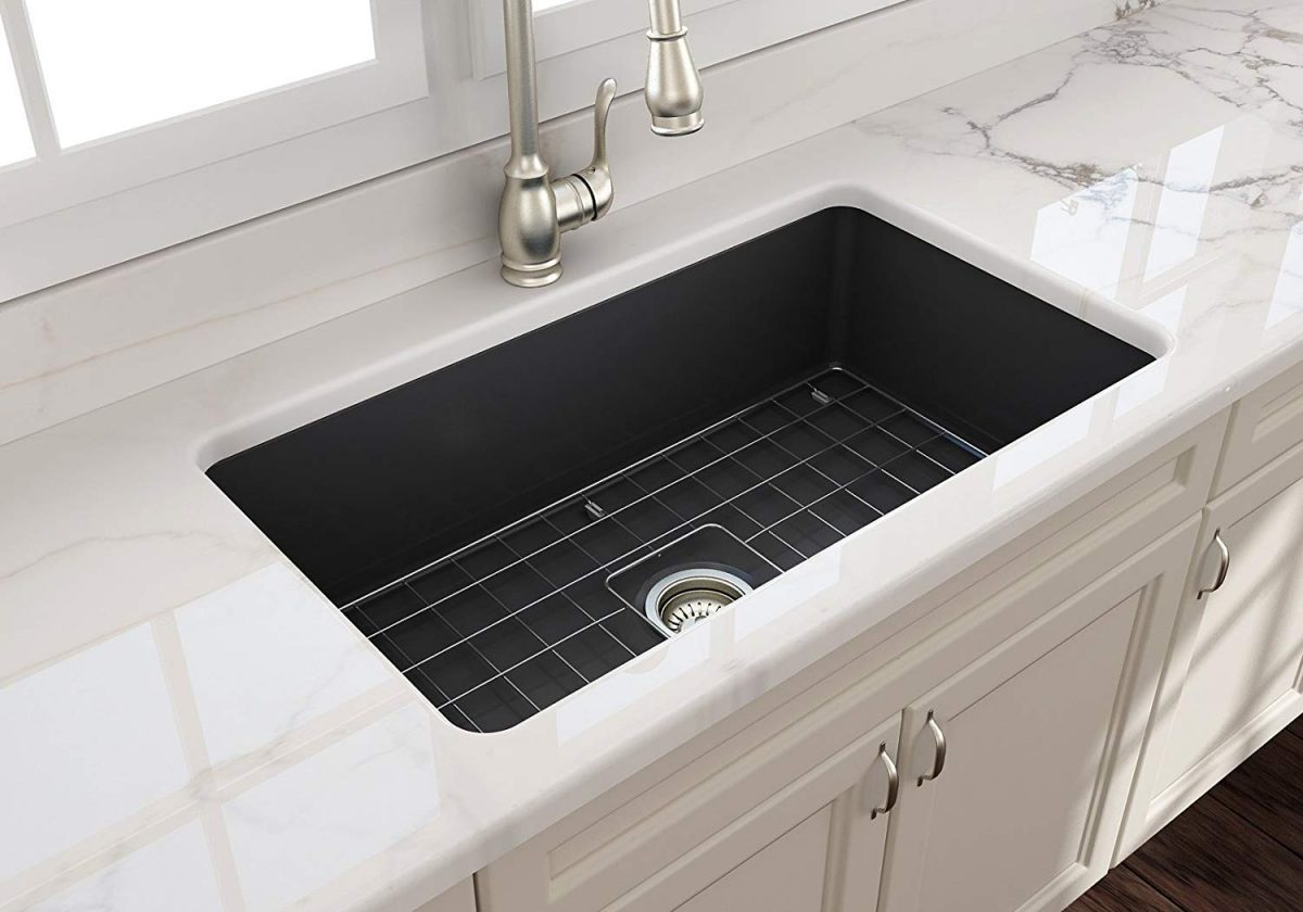 black porcelain undermount bathroom sink